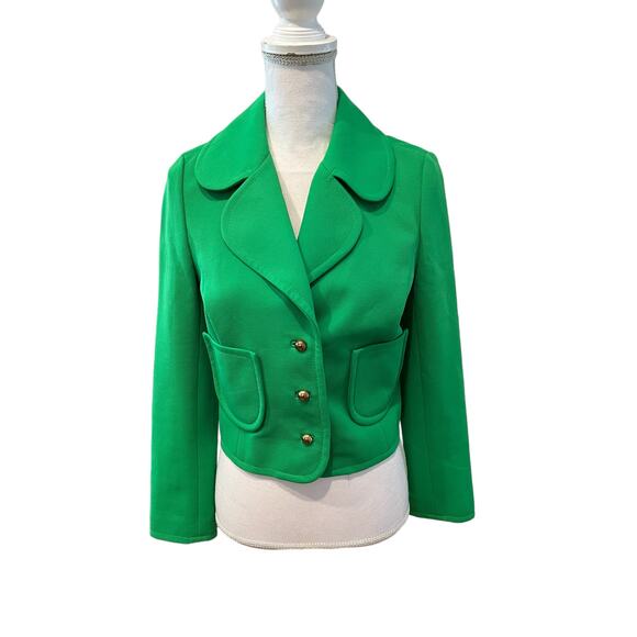 Vintage 60s Butter Knit Cropped Lime Green Polyester Blazer - Picture 1 of 5